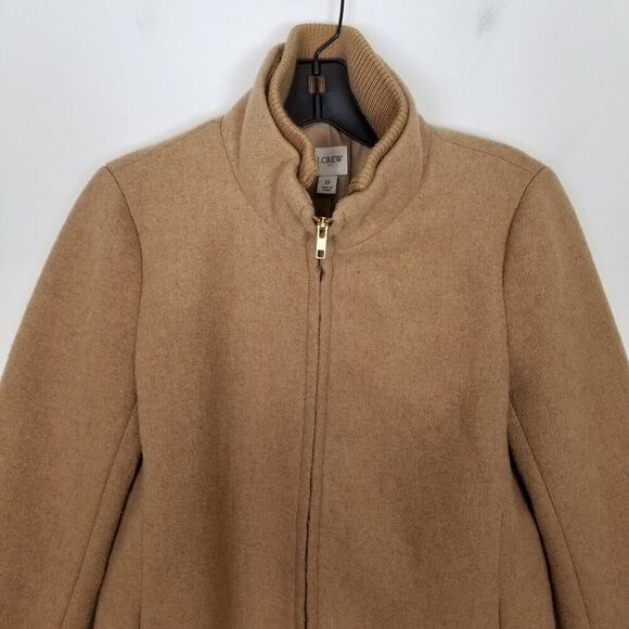 J.Crew Factory Women Village coat Sz 0 Beige Wool Blend Zip Up Preppy City - Picture 2 of 8